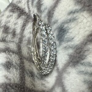 Elegant Silver Dimond Hoop Earrings